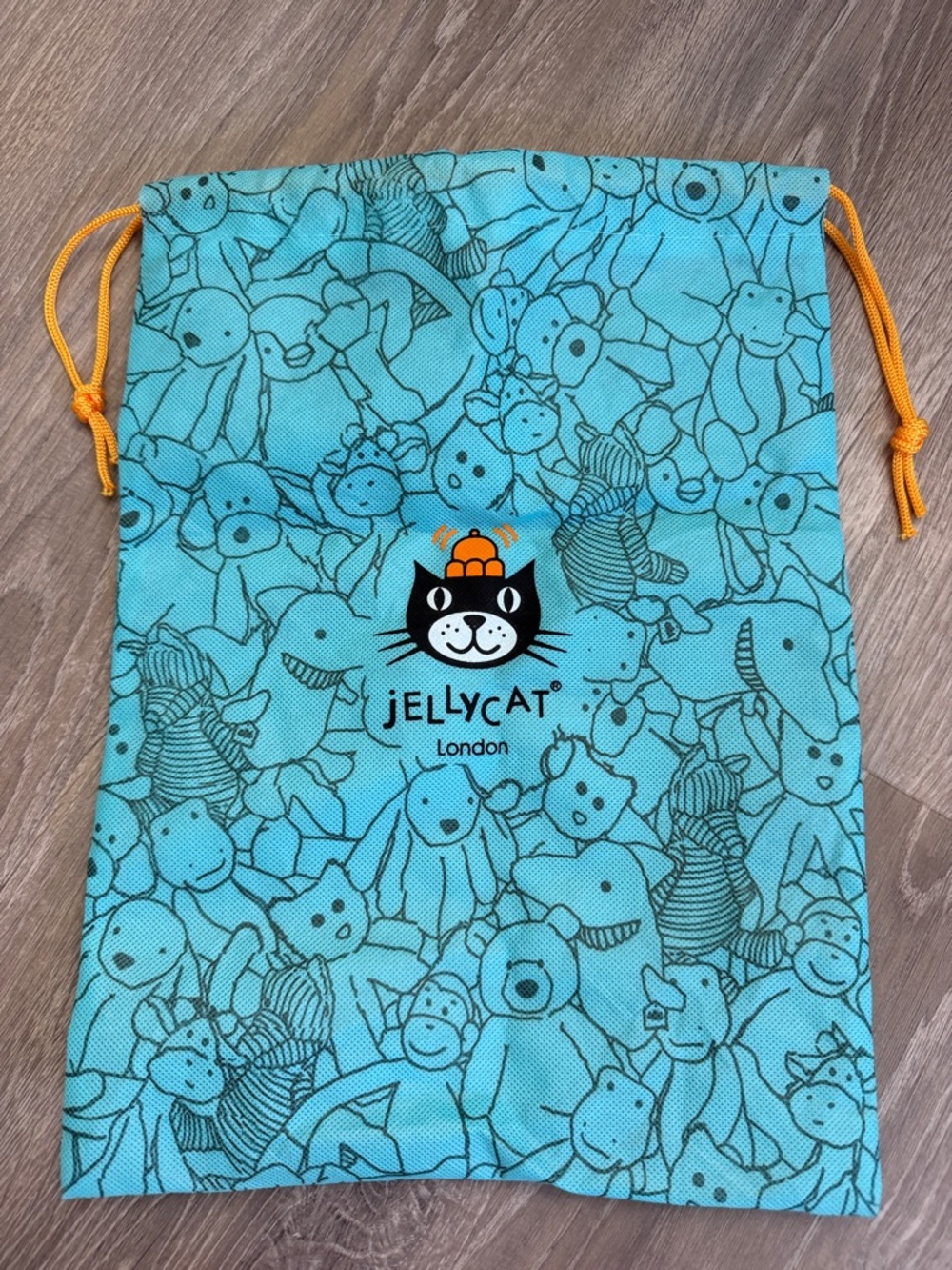 Jellycat Turquoise Drawstring Pouch with Orange Cords